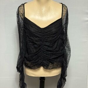 BOLD elements Black Sheer Ruched Blouse